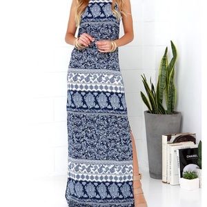 Blue and White Paisley Maxi Dress